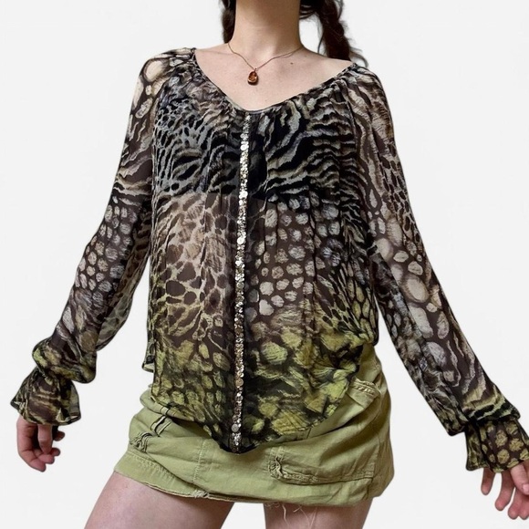 Fifteen-twenty Animal Print Sheer silk Blouse with embellishment - Picture 5 of 8